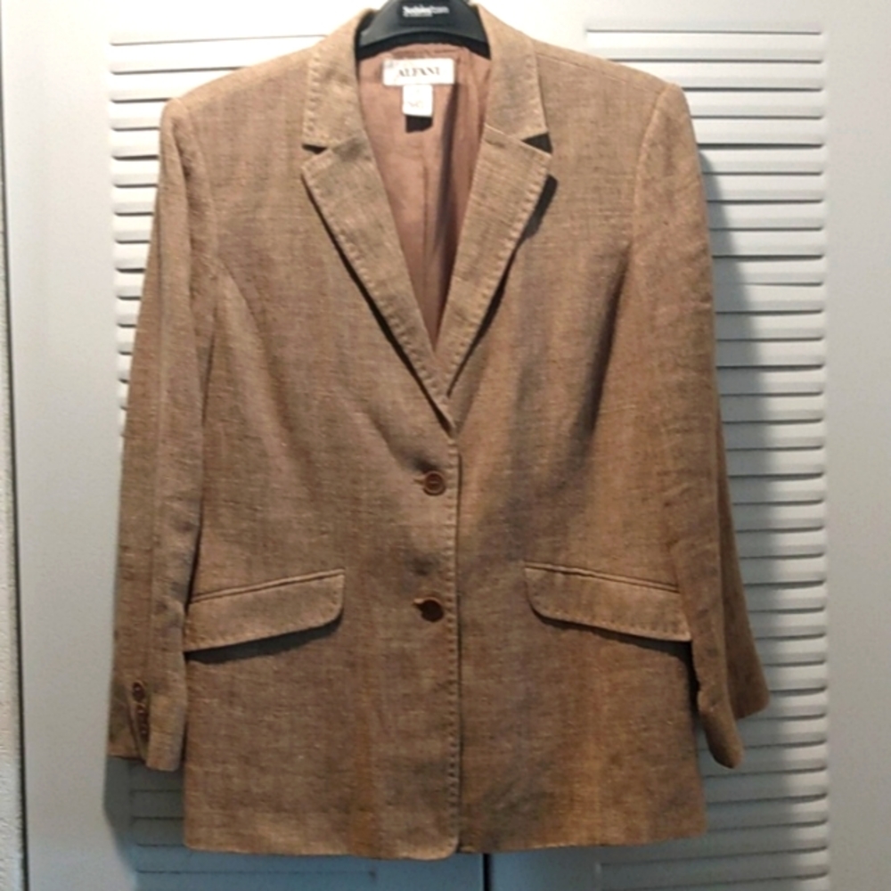 Alfani Tan Almond 100% Linen Blazer Jacket Size 10